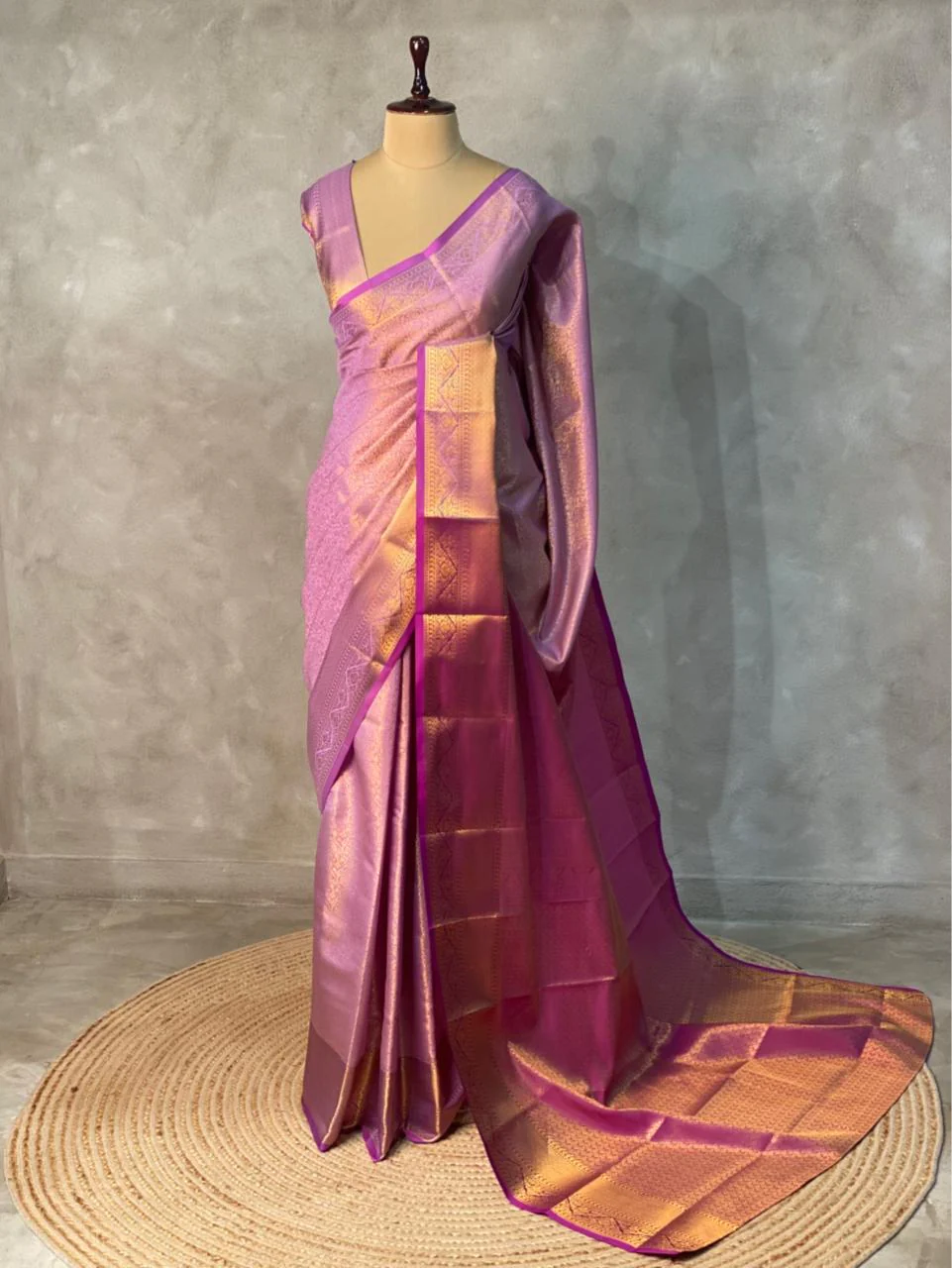 Lavender Purple Semi Brocade Saree